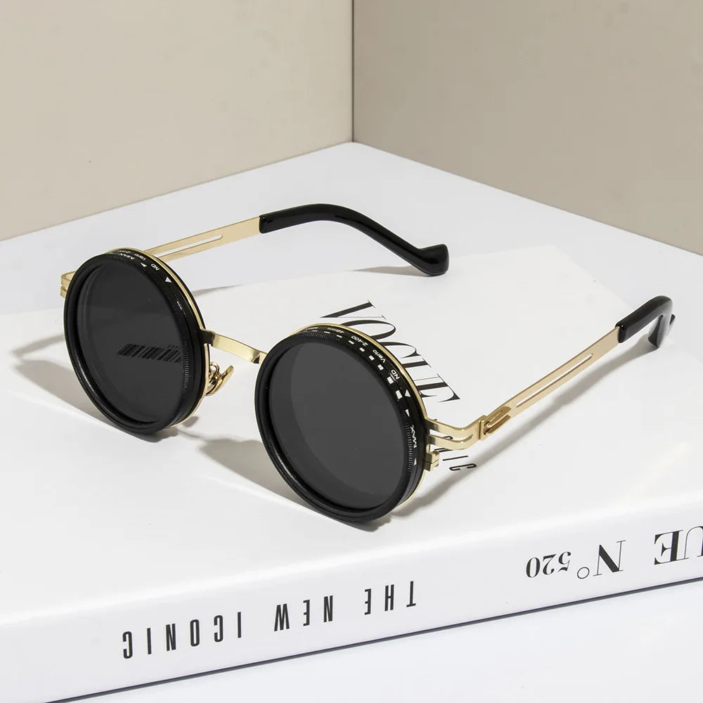 Cycling Polarized round Sunglasses ND9 Adjustable Dimming Sun Glasses Women Retro Punk Fishing Eyeglasses Outdoor Shades UV400
