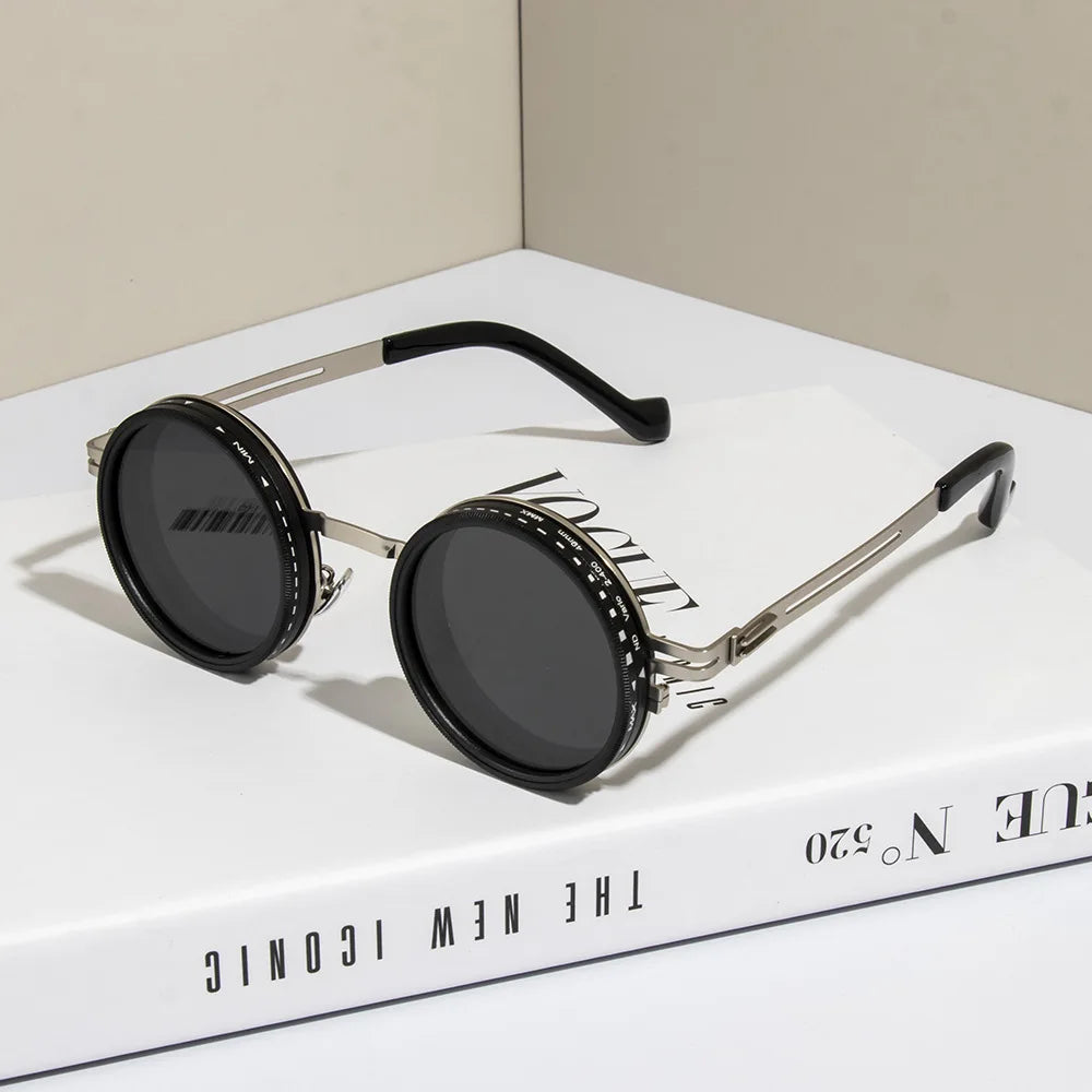 Cycling Polarized round Sunglasses ND9 Adjustable Dimming Sun Glasses Women Retro Punk Fishing Eyeglasses Outdoor Shades UV400